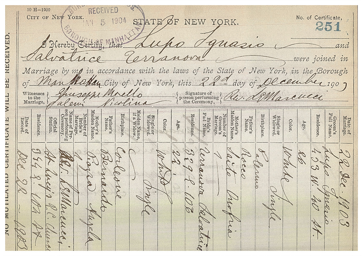 Lupo marriage certificate (1904)
